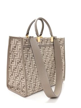 Fendi Taupe FF Monogram Canvas Tote with Leather Trim